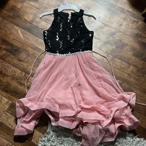 Girls Pink and Black Hi Lo dress
